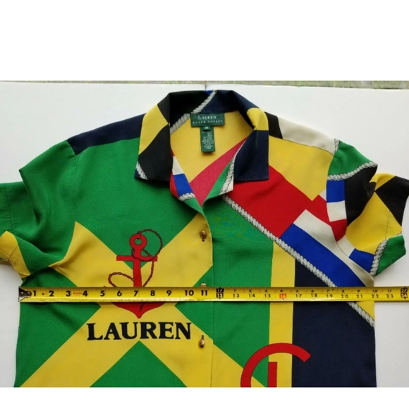 Mint like new Lauren Ralph Lauren Nautical polo 100 Silk Blouse Shirt - Picture 7 of 13